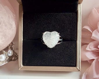 Heart Clear Quartz Ring • Adjustable Silver Tone Crystal Jewelry