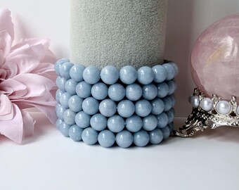 Genuine Angelite Crystal Bracelet • Handmade Blue Gemstone Jewellery for Calmness