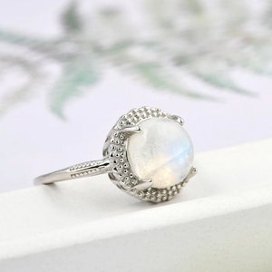 Flashy Rainbow Moonstone Ring - Adjustable Silver Plated Ring