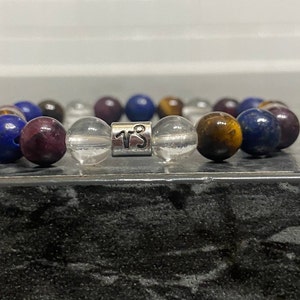 Capricorn Zodiac Bracelet: Garnet, Lapis Lazuli, Quartz, Tiger&#39;s Eye