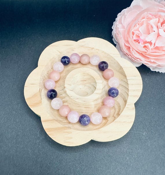 感情を癒すクリスタルブレスレット：ローズクォーツ、クンツァイト