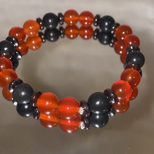 Carnelian, Shungite & Hematite Bead Bracelet: Vitality, Grounding, Focus