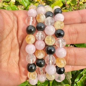 Positive Vibes Crystal Bracelet: Rose Quartz, Citrine, Obsidian, Clear Quartz