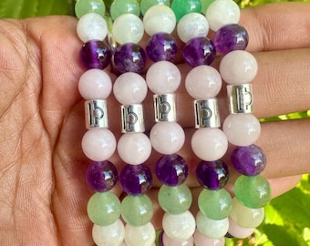 Armband Weegschaal Zodiac Crystal: rozenkwarts, amethist en maansteen