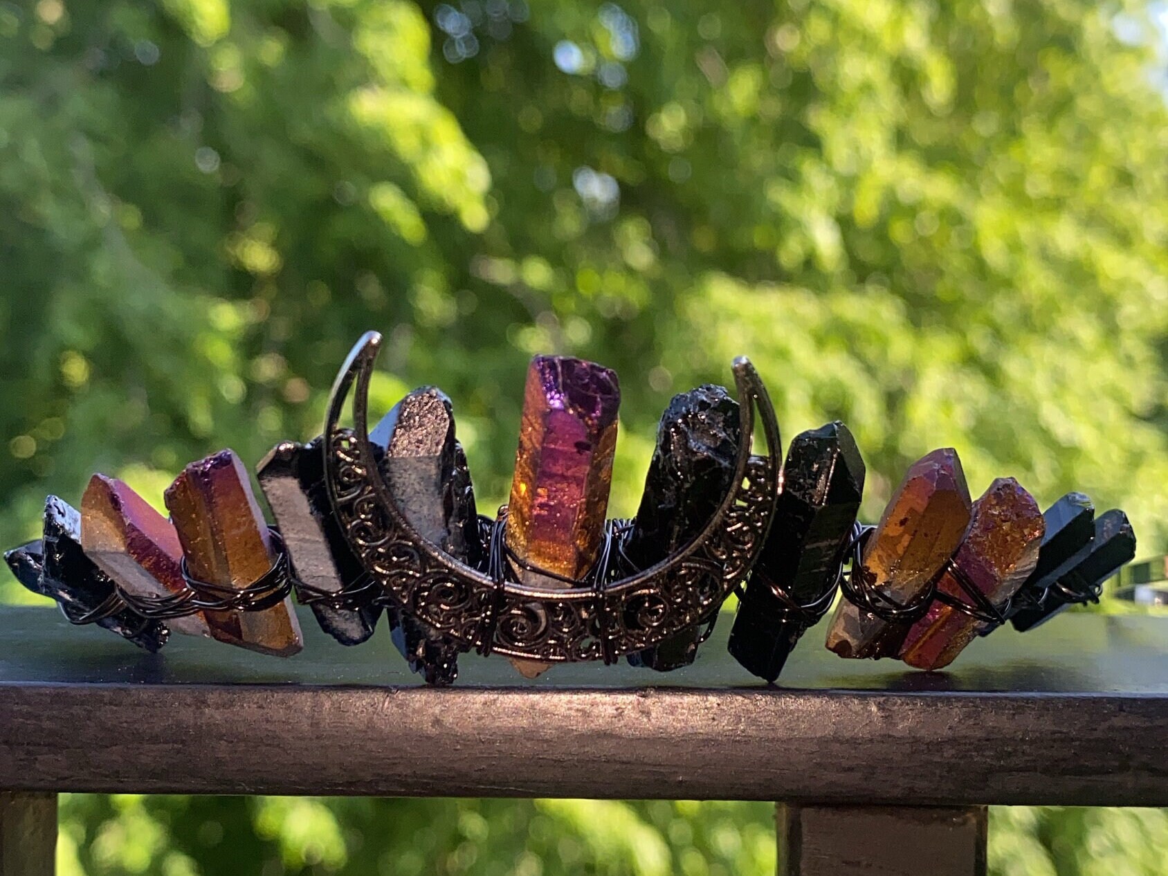 Goddess Titanium Quartz Crescent Moon Crown: Healing Crystal  display picture 2