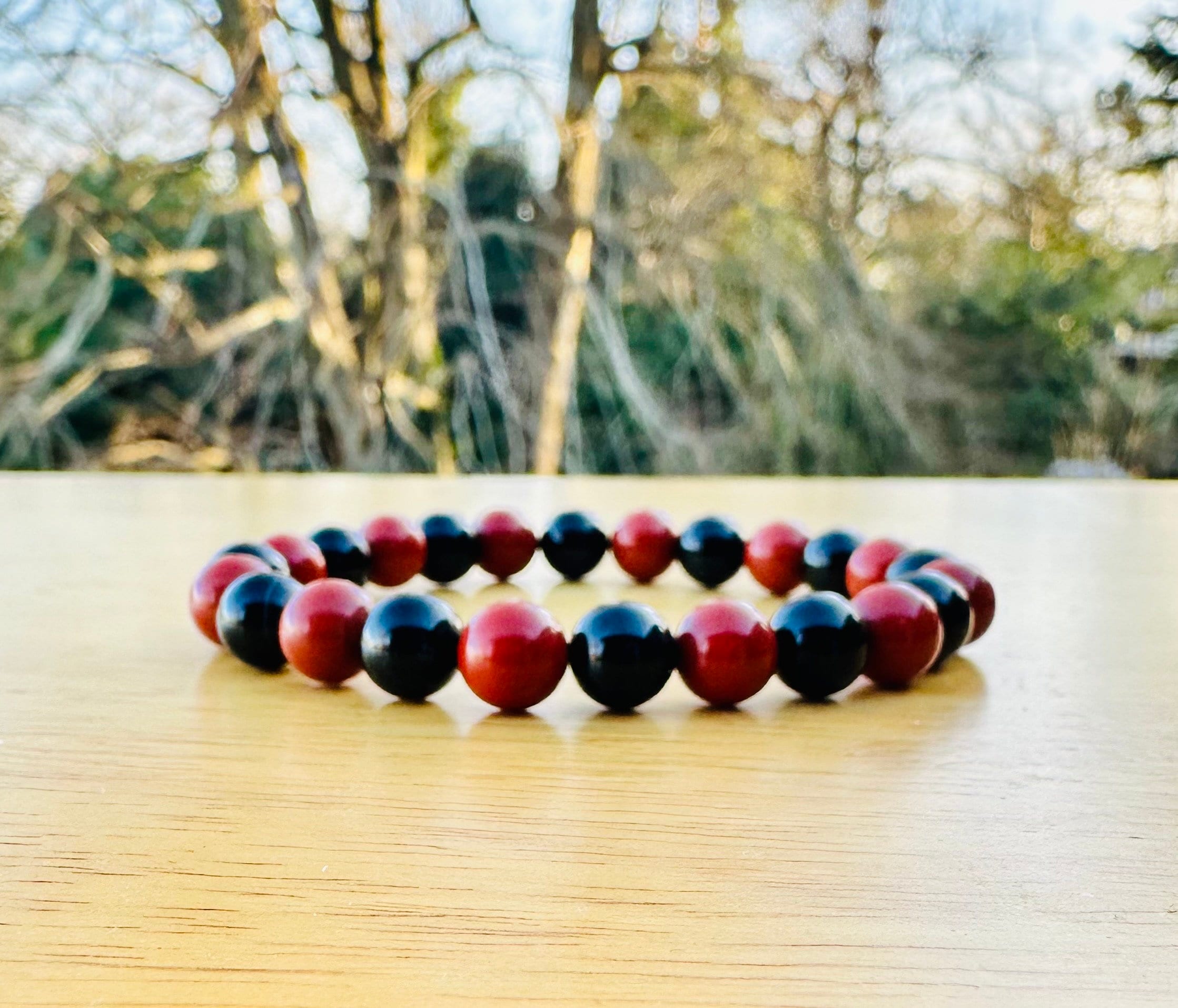 Men's Red Jasper & Black Tourmaline Crystal Bracelet - Confidence