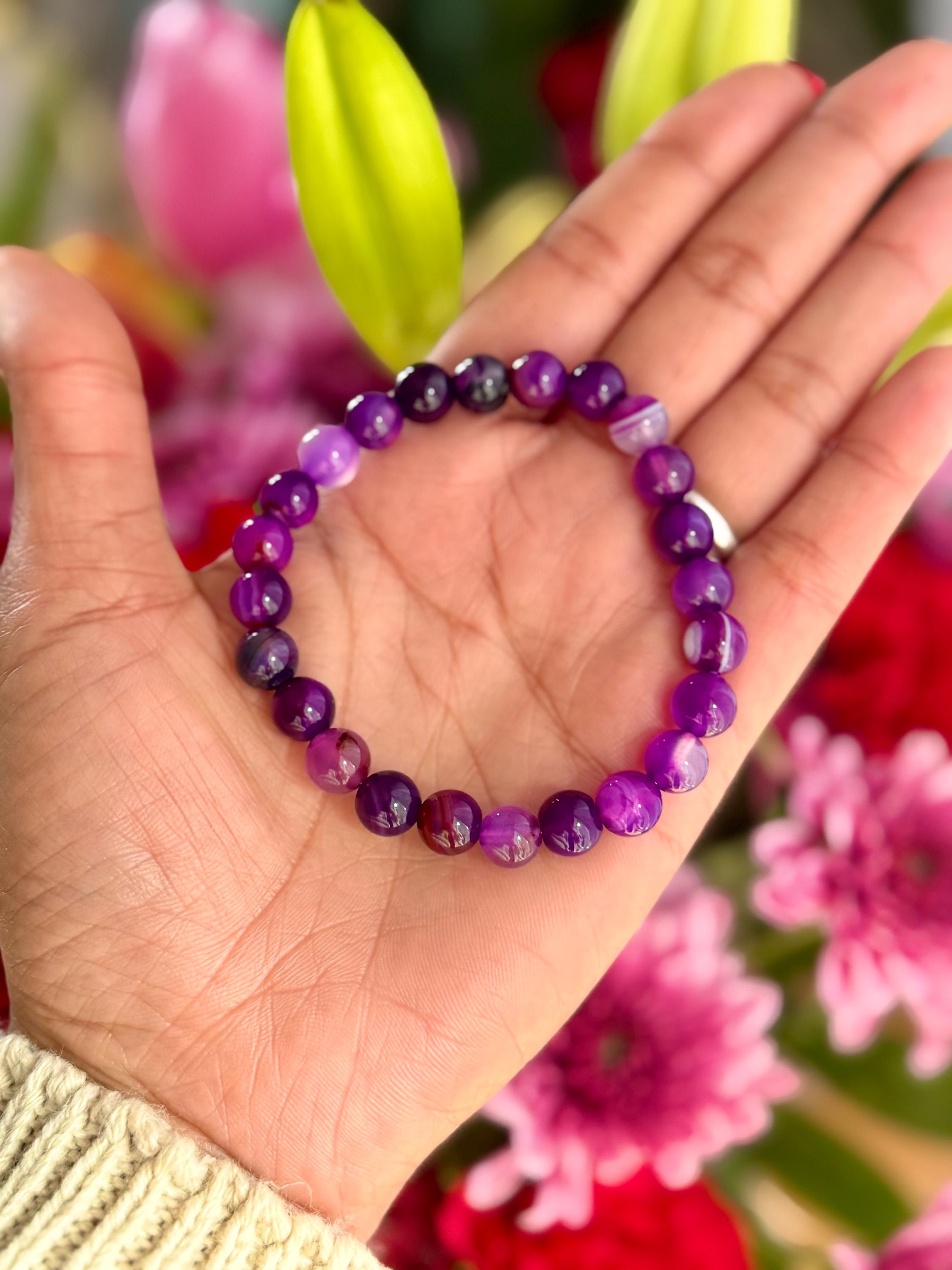 Purple Agate Crystal Bracelet: Reiki Healing, Meditation - Etsy