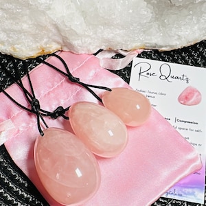 Rose Quartz Crystal Egg Set: Self-Love, Inner Peace, Healing, Jade, Kegel egg set