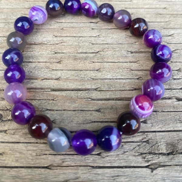 Purple Agate Crystal Bracelet for Relaxation, Peace, Creativity, Concentration and Intuition- Crystal Healing, Reiki, Meditation