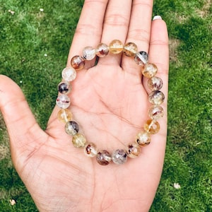 Bransoletka z koralików z kwarcu Phantom Citrine na szczęście, pozytywną energię, transformację, sukces, obfitość - uzdrawianie kryształami, medytacja, reiki