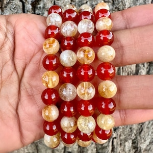 Red Carnelian & Citrine Bracelet – 8mm Gemstone Beads | Confidence • Creativity • Abundance | Handmade Crystal Energy Jewelry