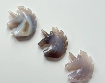 Unicorn Agate Carving – Natural Druzy Crystal Figurine
