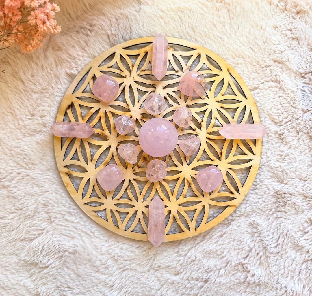Sacred Geometry Crystal Grid Board | Flower of Life Altar Tool, Natural ...