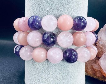 感情を癒すクリスタルブレスレット：ローズクォーツ、クンツァイト