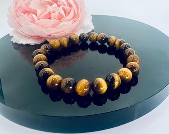 Tiger's Eye Beaded Bracelet: Protection, Empowerment, Willpower (8MM)