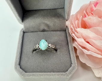 Adjustable Larimar Ring: Silver Plated Crystal Healing Jewelry