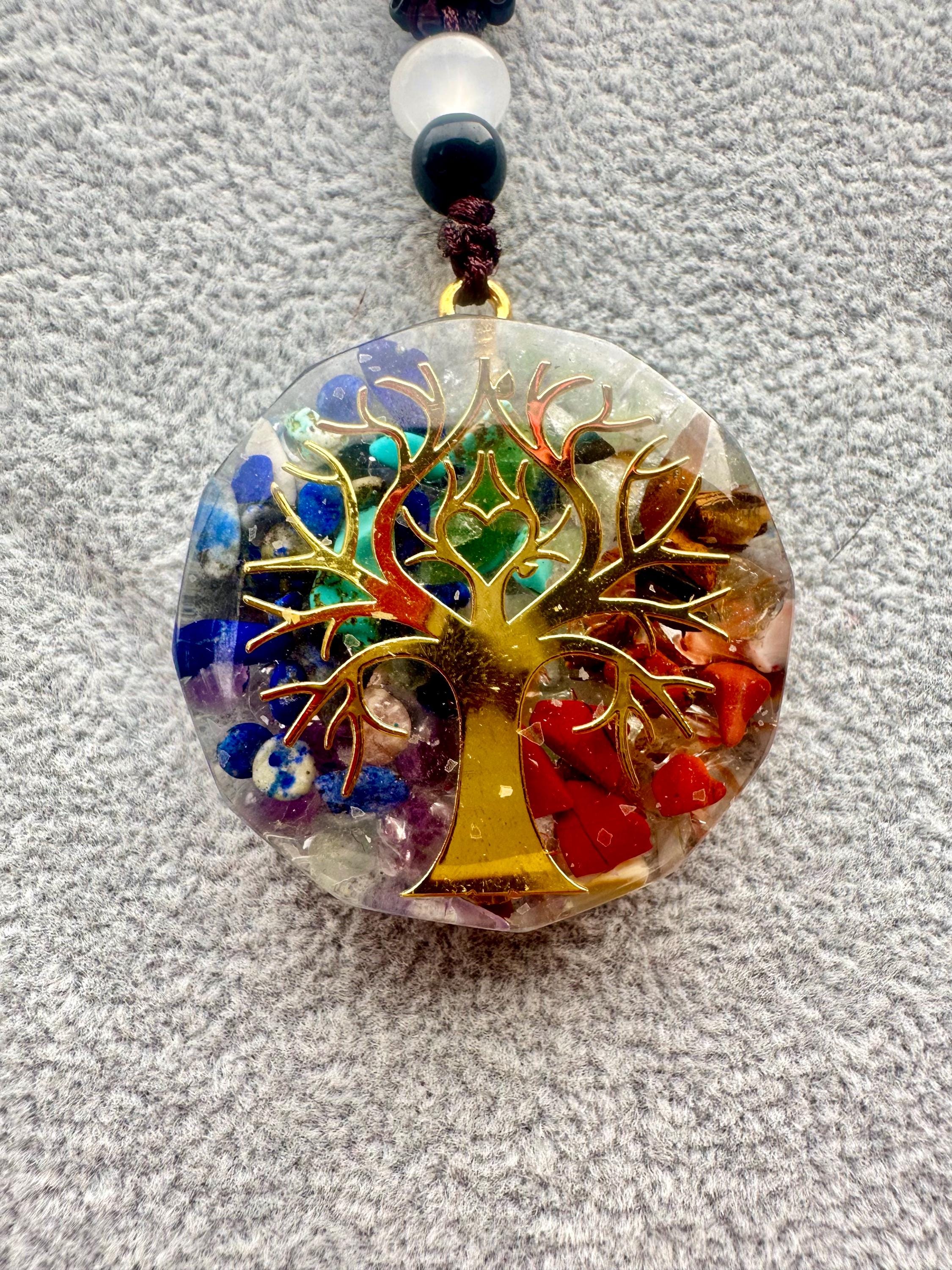 thumbnail image 2 of Tree Of Life Orgonite Pendant – Natural Turquoise & Crystal, Healing Amulet, 24" Necklace 2 of 4