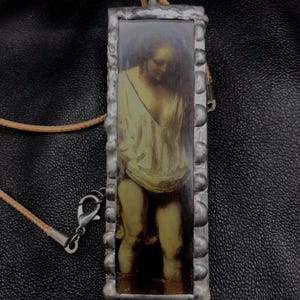 Feminist art, Photo pendant, Microscope Slide, Mixed media necklace, Feminine jewelry, soft solder pendant