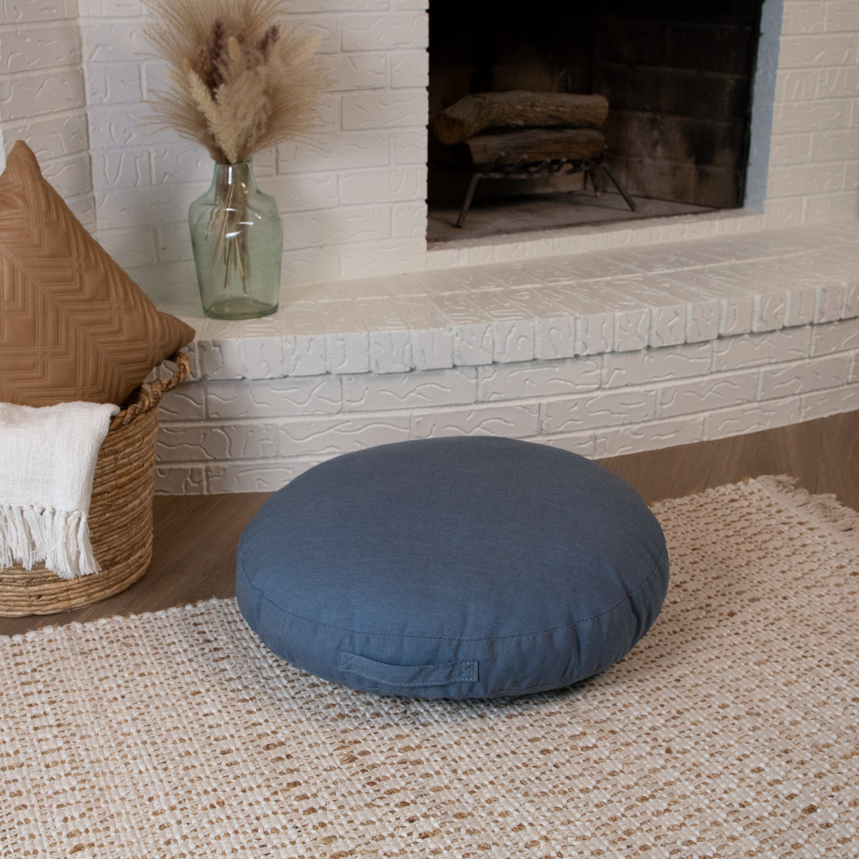 round Solid Color Floor Pillow, Tufted Meditation Pillow for
