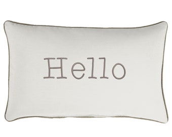 Sunbrella Hello Embroidered Pillow, Indoor/Outdoor 13 x 20