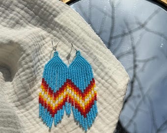 Blue Fire - Beaded Peyote-Stitch Earrings