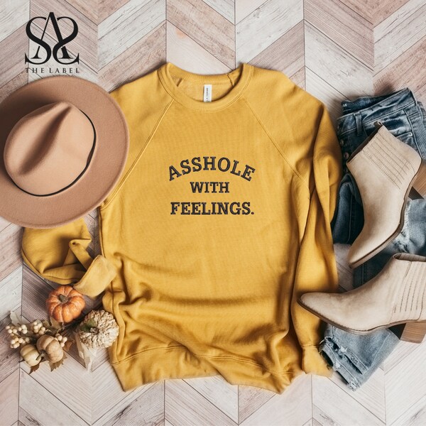 Sudadera bordada con texto en inglés "Idiota con sentimientos", regalo para ella, suéter de otoño, suéter divertido de cuello redondo para adultos, suéter sarcástico, suéter divertido