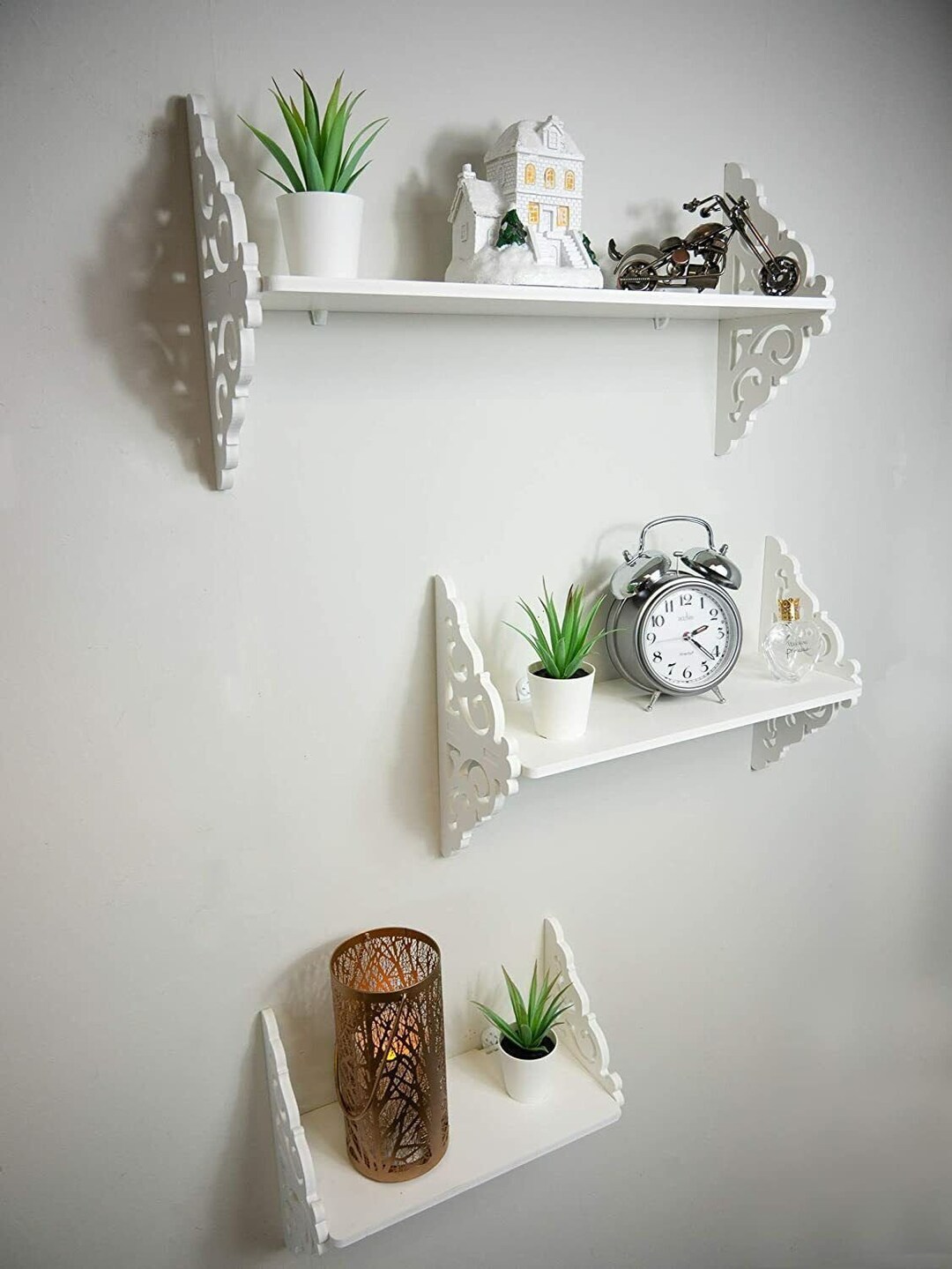 3x White Floating Wall Shelves Wall Mounted Decorative Etsy