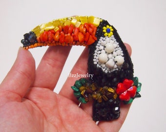 Broche TOUCAN broche dolce broche broche de contas broche de pássaro broche de pedras preciosas broche de animal bordado broche feito à mão presente para ela