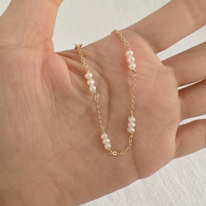 Pearl Bracelet, Gold Cable Chain Jewellery, Freshwater Pearl, Dainty Minimalist Design, Handmade Wired, Bridesmaid Gift, Waterproof, Buffy