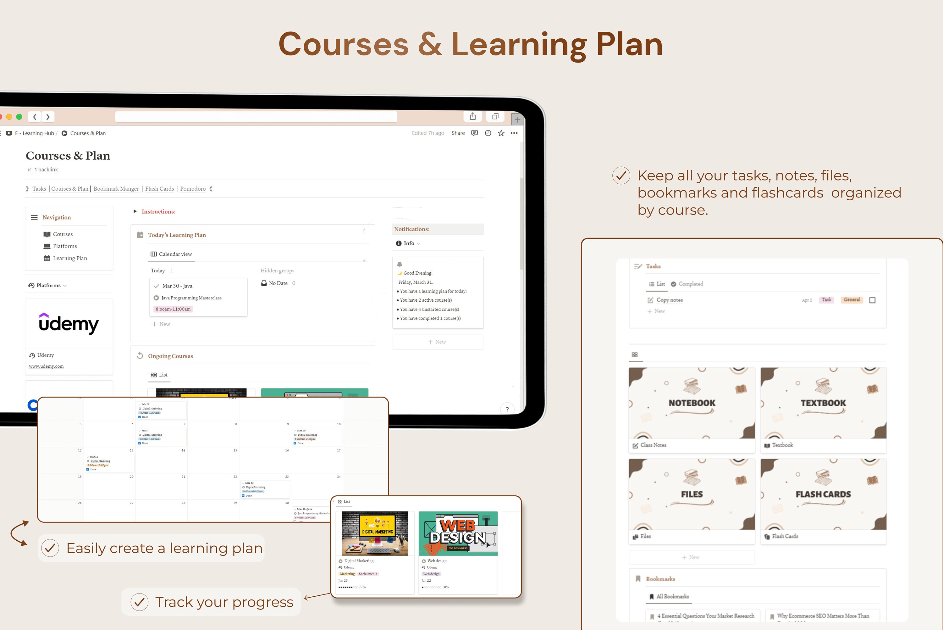 Elearning Hub Notion Template Online Learning Tracker Etsy