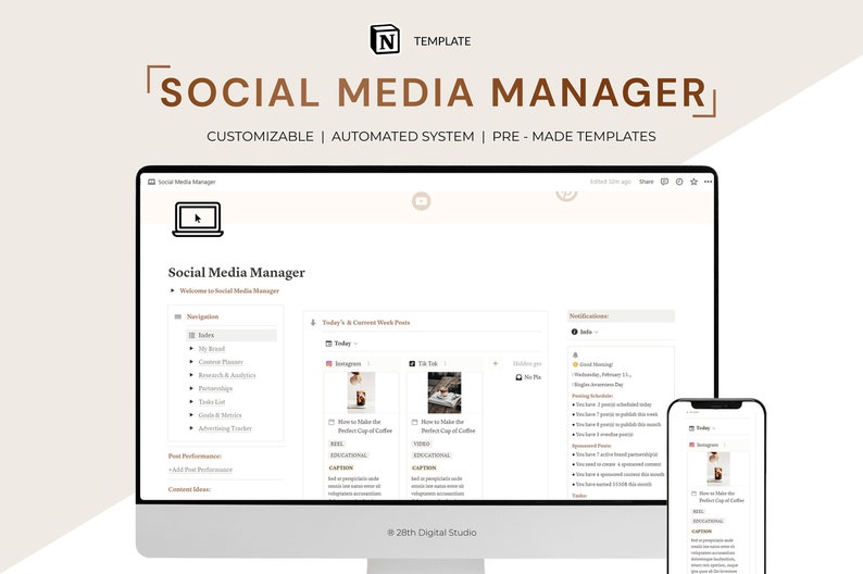  Social Media Manager Notion Template Social Media Content Etsy