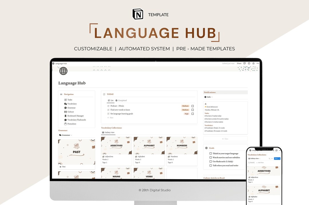 Notion Language Learning Hub Template, Language Learning Planner Notion ...