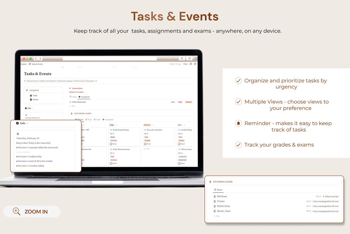 Digital Student Planner Hub Notion Template, Academic Planner, School