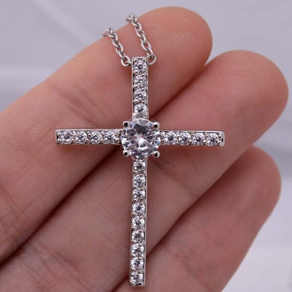 Baptism Girl Gift White Gold Dipped Christian Cross Necklace With