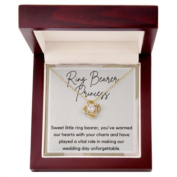 Ring Bearer Girl Gift: White Gold Dipped Love Knot Necklace for