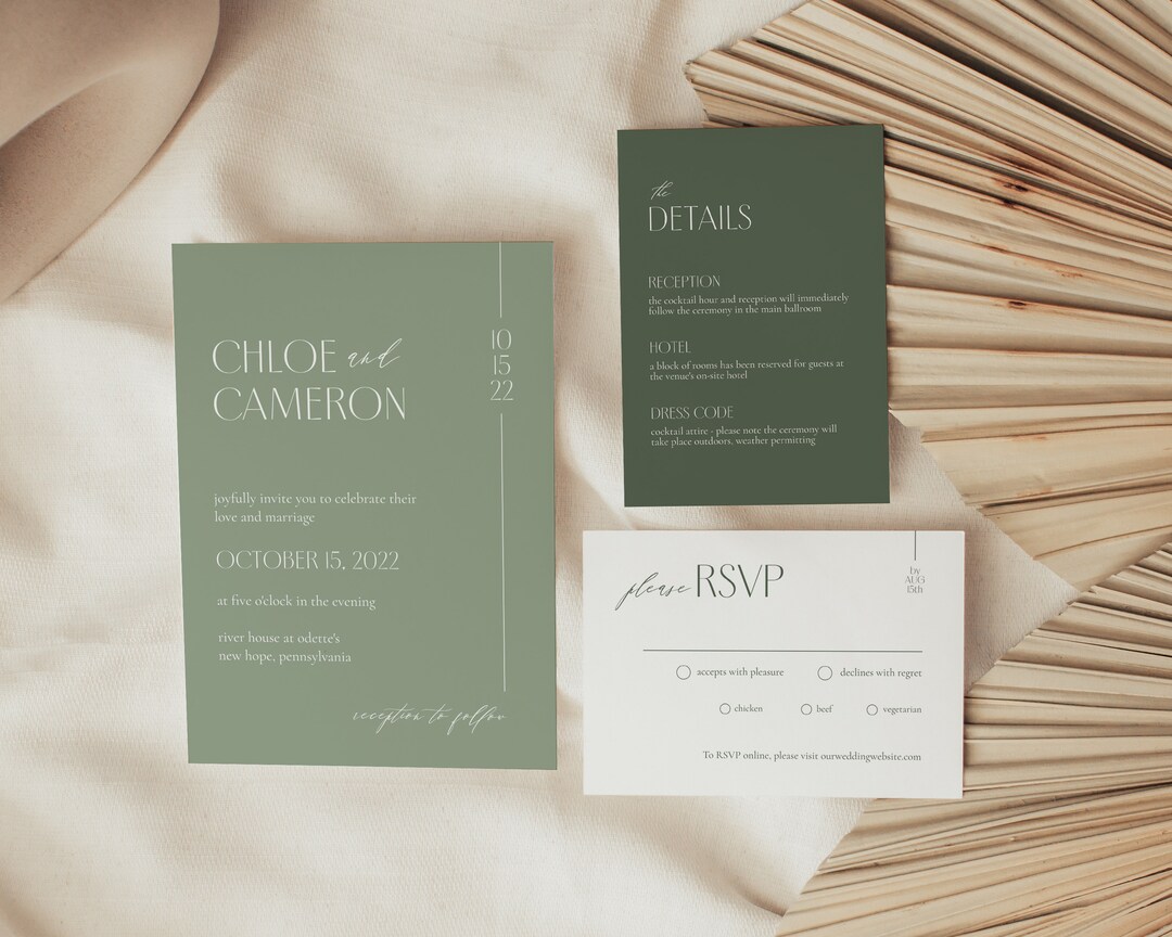 Minimal Sage Green Wedding Invitation Suite Template, Modern Invitation ...