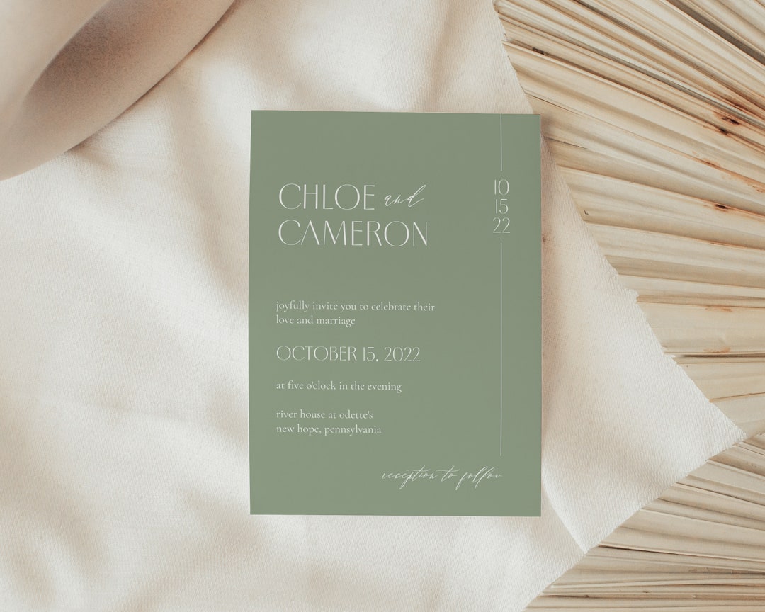 Minimal Sage Green Wedding Invitation Template, Modern Invitation ...