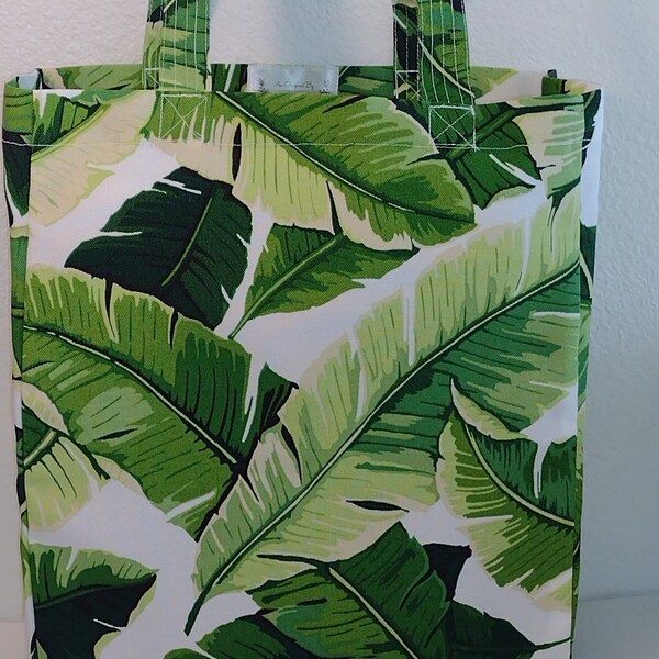 Tropical Green Palm Tote, Leaf Plant Print Bag, Utility Canvas Fabric, Vacation Travel Carry All, Mother Day Gift, Women or Friend Birthday