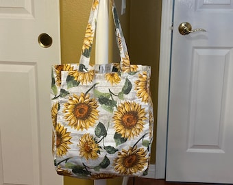 Grand fourre-tout tournesol, sac en coton à fleurs jaunes, boutique en toile, travail, école ou cadeau pour fille, femme, amie
