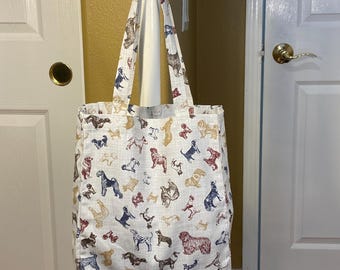 Cabas en coton Dog Lovers, sac de races canines mélangées, boutique propriétaires de chien imprimé chiot beige et bleu, parc, promenade, cadeau pour femme, homme, ami, sien, elle