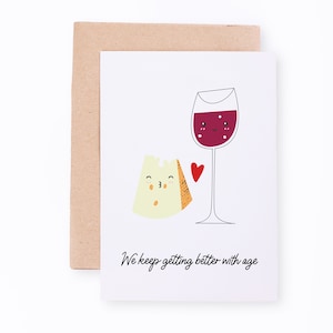 Tarjeta de aniversario de wine & cheese