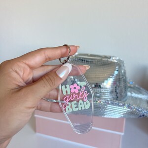 Hot Girls Read Motel Keychain, Hot Girls Read Clear Car Keychain, Cute Care Key Accessories, Bookish Girl Gifts, Gift for Book Lover