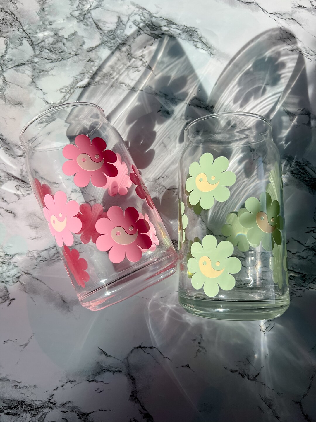 Spring Flowers Glass Cup Yin Yang Glass Cup Glass Cup Etsy