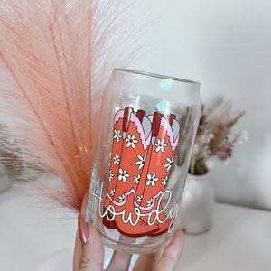 Howdy Cowgirl Boots Iced Coffee Glass Can Cup, Cowgirl Inspired Coffee Cup, Cute Cowgirl Iced Coffee Beer Can, Cowboy Gifts, Cowgirl Gifts