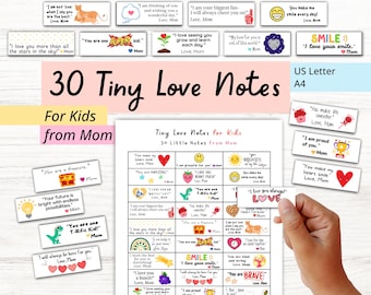 Love Notes for Kids | Tiny Love Notes from Mom | 30 Little Love Notes | Printable Notes | Cute Lunch Notes | Valentine's Day | A4, US Letter