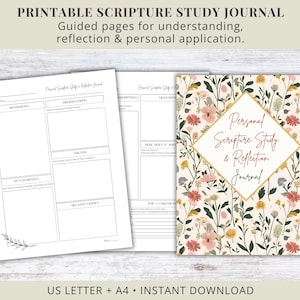 Scripture Study Journal Printable | Bible Study Journal for Women | Guided Reflection & Personal Application | 7 Covers | US Letter + A4