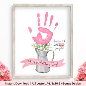 Muttertag Handabdruck Kunst Printable | Sofortdownload | Geschenk für Mama, Oma | 8,5x11 & A4 | 8x10 Option | PDF | Blumen Handabdruck Handwerk