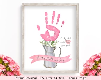 Mother's Day Handprint Art Printable | Instant Download | Gift for Mom, Grandma | 8.5x11 & A4 | 8x10 Option | PDF | Flower Handprint Craft
