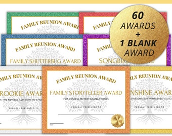 Family Reunion Awards, printable award certificates to use at family gatherings, parties, and reunions, 8.5x11&quot;, PDF, instant download award