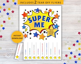 Positive Affirmations for kids | I Am Affirmation | super theme | instant download tear off flyer | school counselor | therapist | classroom